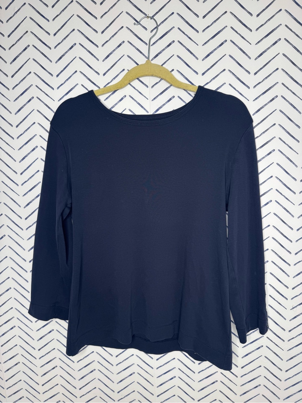 Chico’s Boat Neck Pina Cotton Button Tee Navy blue size large